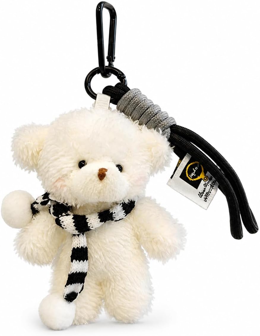 Bear Keychain With Scarf Pendant For Bag Cute Mini Stuffed Animal Charm For Keys Suitable For Christmas Gift Giving Holiday Decoration, Black lanyard