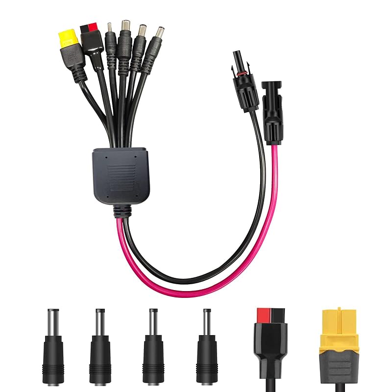 Kit de Cabo Adaptador Solar 6 em 1 NECESPOW com Conectores Macho e Fêmea, DC7909, DC6530, DC5521, DC35135, Anderson e XT60, Modelo N1200P