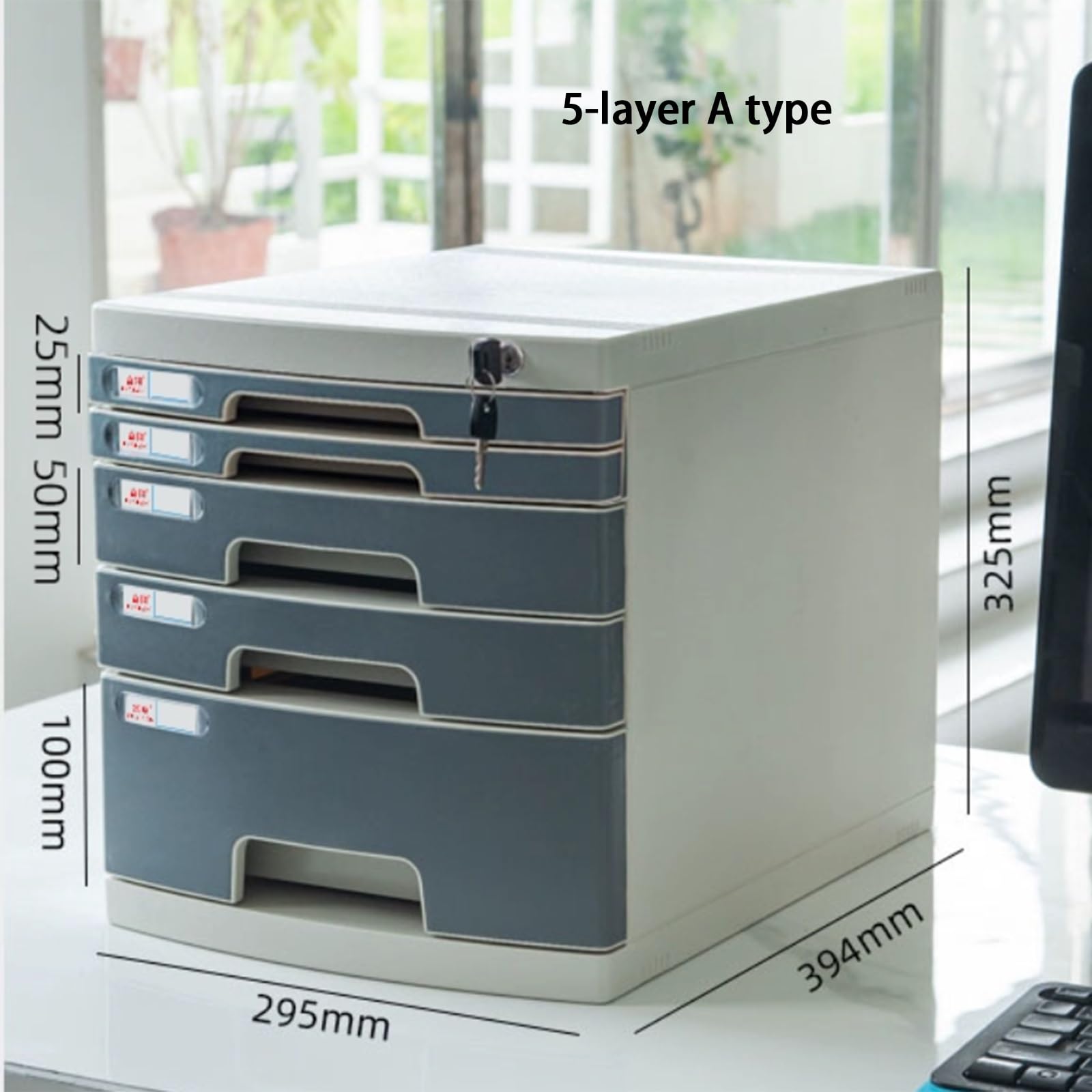Archivio da scrivania a 5 strati con serratura, archiviazione sicura in plastica per documenti d'ufficio, piccolo schedario multifunzionale con cassetti ordinabili