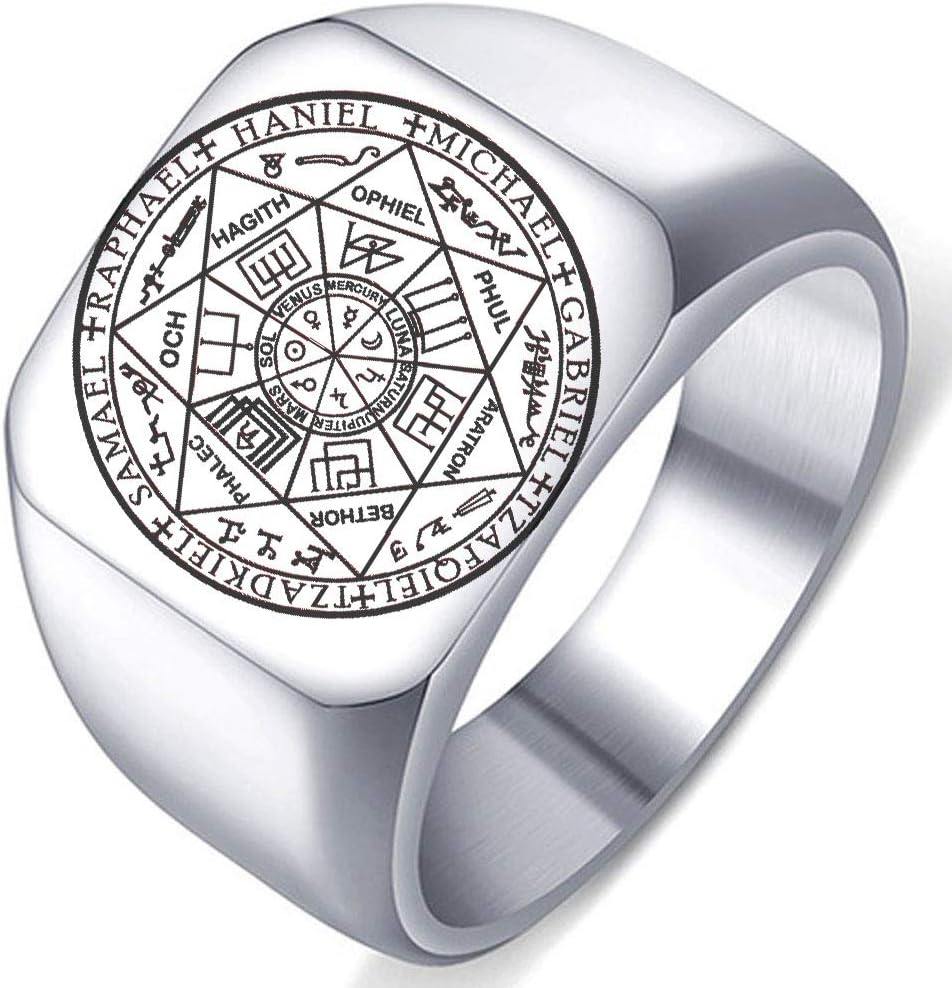 The Seals of The Seven Archangels Protection Amulet Seal Solomon Kabbalah Mens Womens Stainless Steel Polished Ring