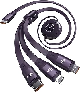CAFELE 100W Multi Charging Cable, 3 in 1 Retractable USB C Cable, [Free Retract & Fast Charging ] Retractable Charging Cable Travel with Samsung S23 S22 S21, Phone 14, MacBook,Tablets