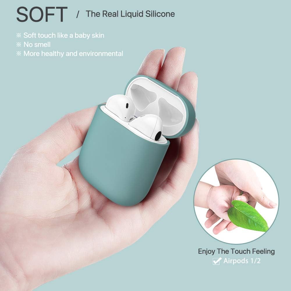 Miracase Upgrade Cover for Airpods Case, Triple Layer Protective Liquid Silicone Case for AirPods 1 & 2 Charging Case, Release LED Visible Shockproof Soft Skin Friendly Silicone Case (Green)