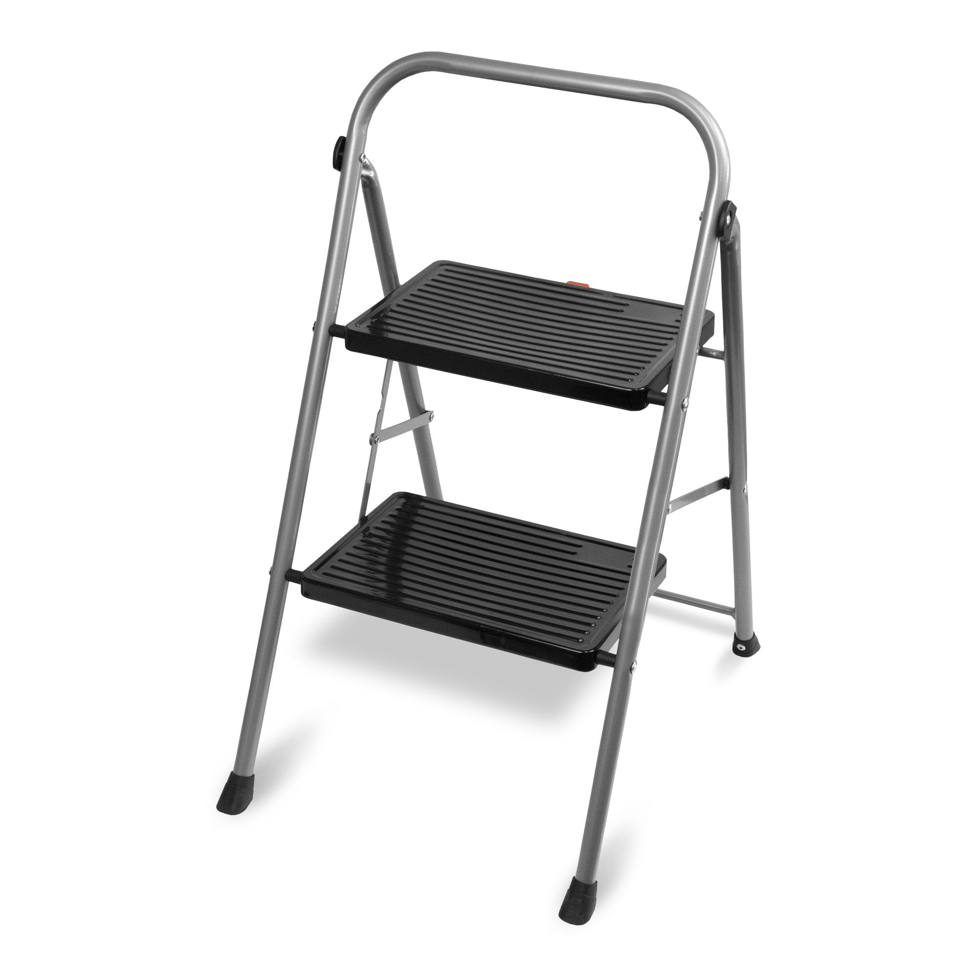 TIENDA EURASIA - Taburete Plegable | Escalera Plegable | Estructura de Metal | Color Plata y Negro | Peso máximo 150 kg | Escalones Antideslizantes | Escaleras Plegables Aluminio (2 Peldaños)