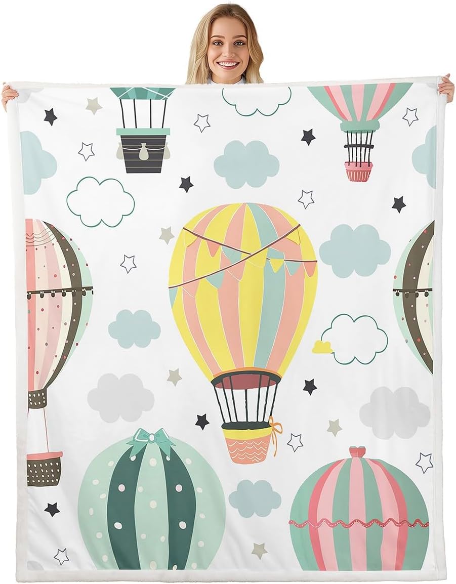 Hot Air Balloon Throw Blanket Star and Cloud Fleece Blanket Starry Sky Bed Blankets for Couch or Bed Colorful Hot Air Balloon Blanket Soft Warm Lightweight for Kids Adults Women Gift(40x50 Inches)