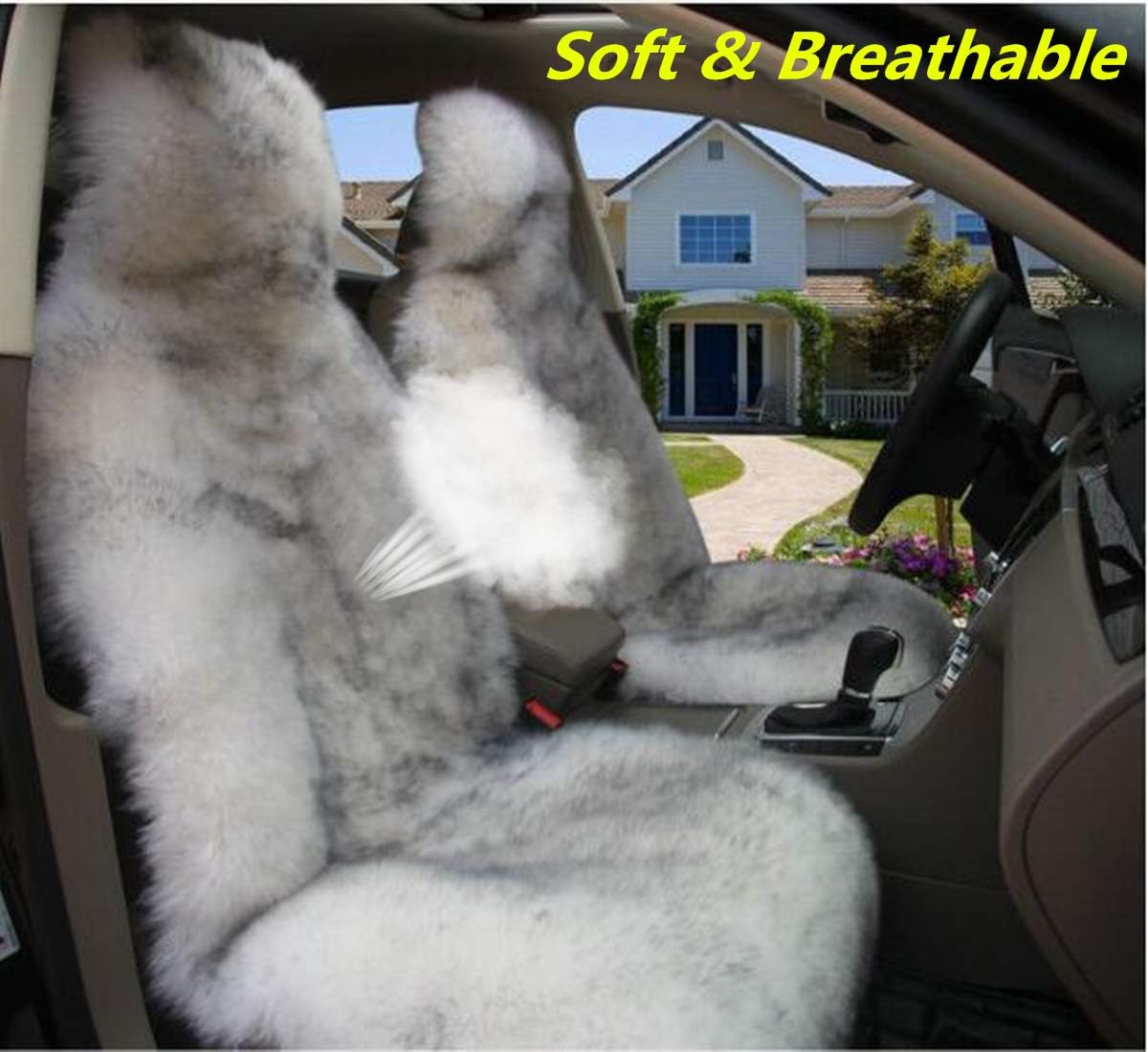 Genuine Australian Sheepskin Car Seat Cover Universal Fit Natural Wool Seat Cushion Covers Soft Warm Plush Seat Cover for Winter Grey Tips