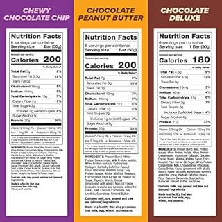 Pure Protein Bar Variety Pack (6 Chocolate Peanut Butter, 6 Chewy Chocolate Chip, 6 Chocolate Deluxe), (18 Count of 1.76 Oz Bars) from Pure Protein