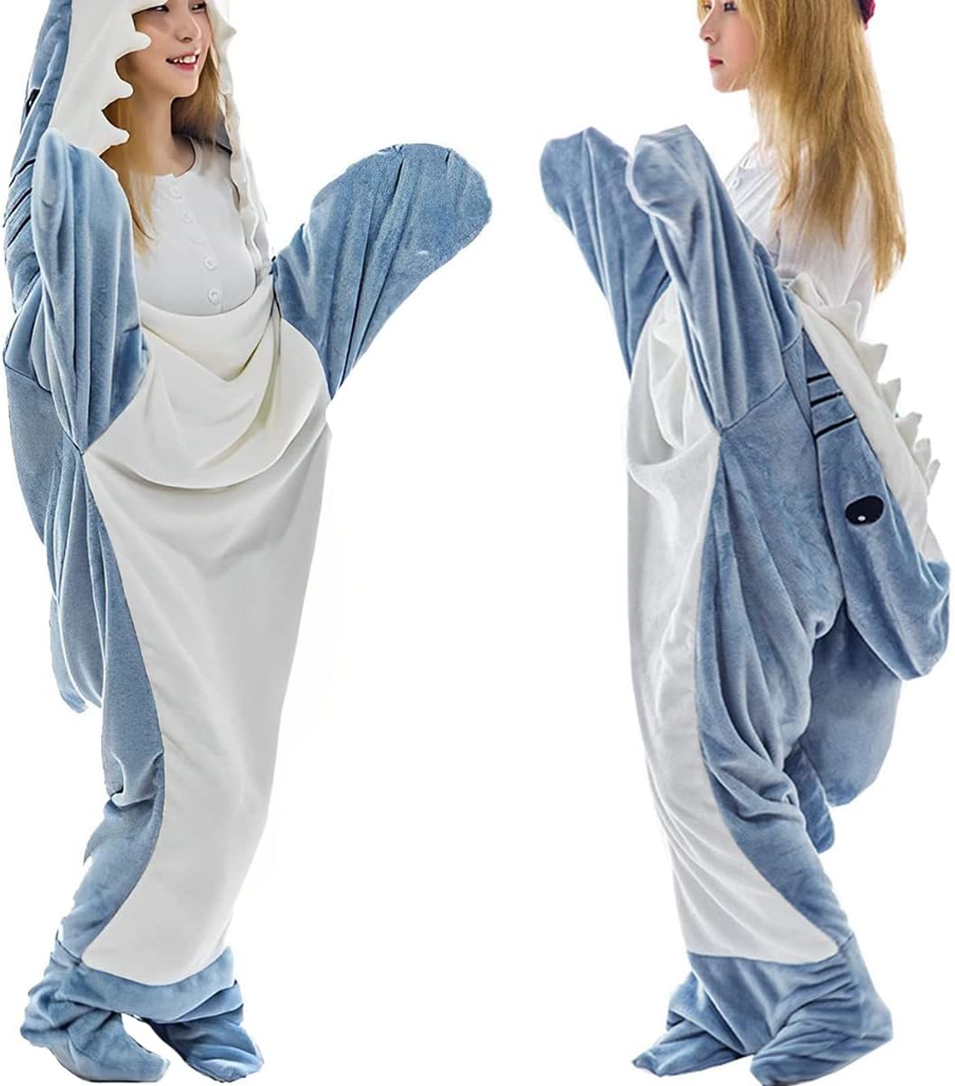 Shark Blanket Adult Shark Blanket Hoodie, Super Soft Cozy Flannel Wearable Shark Onesie Blanket, Shark Hoodie Blanket