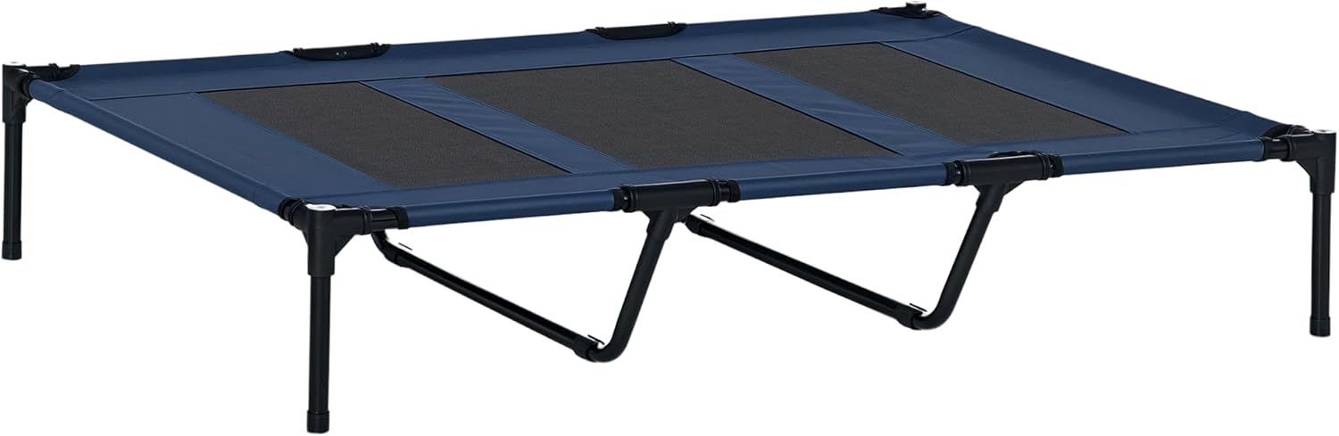 PawHut XL Elevated Dog Bed, Outdoor Raised Dog Bed, Portable Pet Cot w/Carry Bag Metal Frame Breathable Mesh Indoor and Outdoor Dark Blue