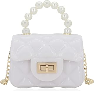 شنطة يد كروس جيلي صغيرة بغطاء جلد صناعي مبطنة مع علوية باللؤلؤ للكبار من الجنسين