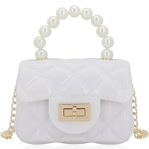 Mini Jelly Purse Flap Handbag with Pearls Top Handle Faux Quilted Crossbody Bag