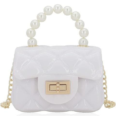 Mini Jelly Purse Flap Handbag with Pearls Top Handle Faux Quilted Crossbody Bag