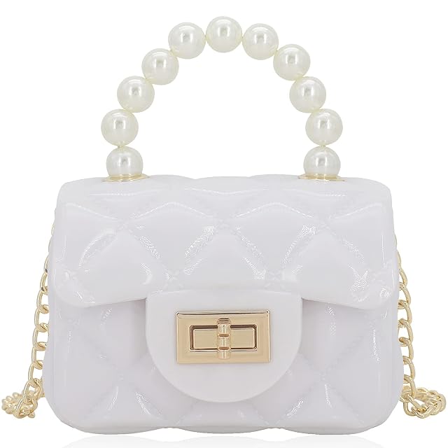 Mini Jelly Purse Flap Handbag with Pearls Top Handle Faux Quilted Crossbody Bag