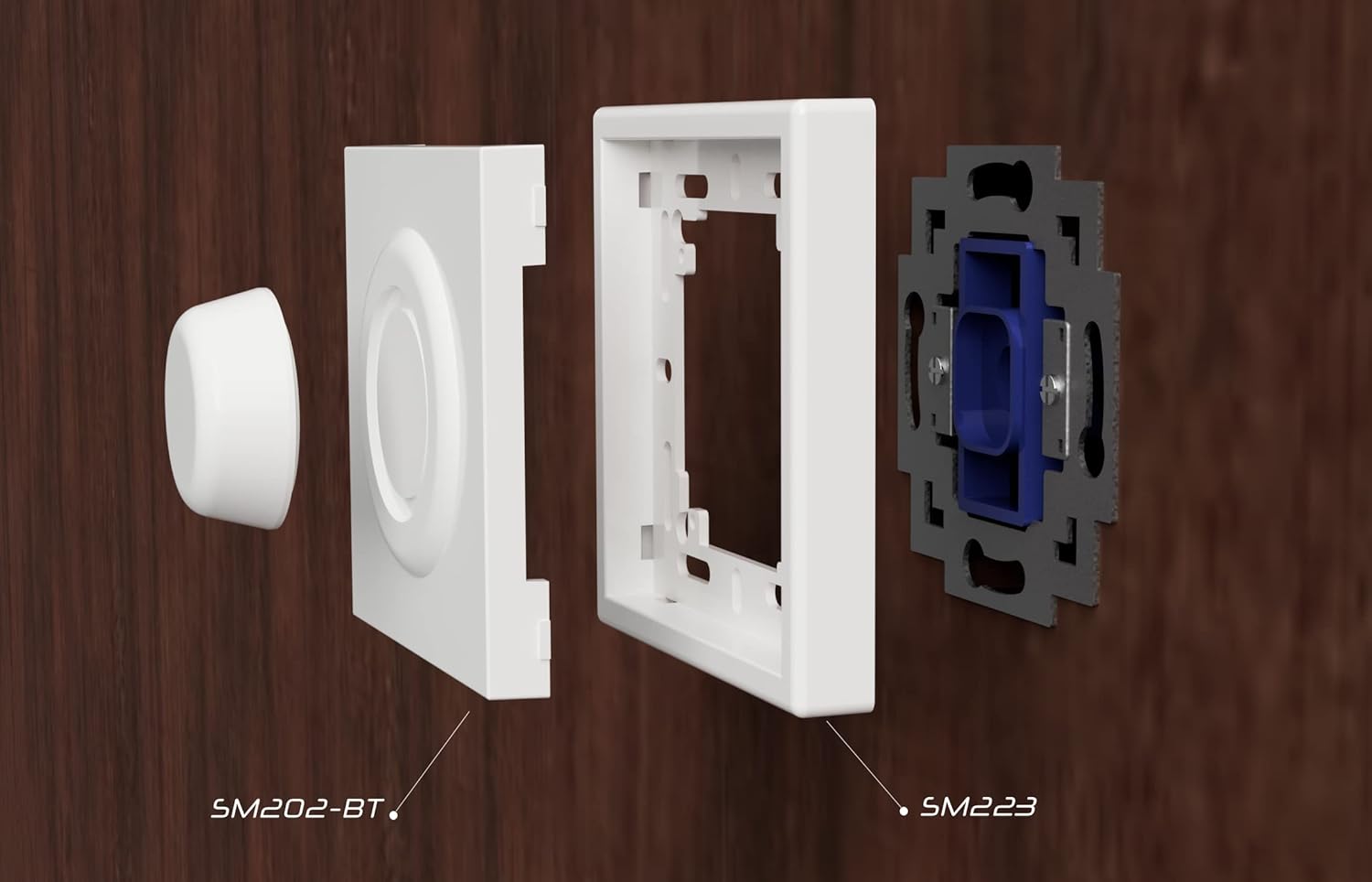 Bugbamu view of Samotech Mini Adapter (SM202-BT) and SM223-UK Light Switch Surround with a UK light switch
