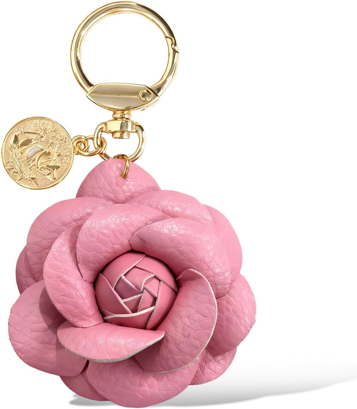 Leather Flower Bag Charm Rose Keychain Purse Accessory Gift for Women