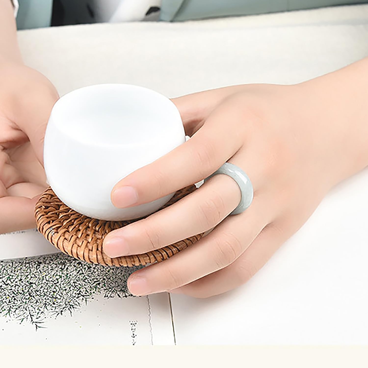 Natural Jade Real Jadeite Lvory or Blue or Deep Green Jadeite Ring with Floating Patterns Good Luck Fengshui Jewelry Jade Gemstone Gift for Women Men Unisex with Gift Box - Image 3