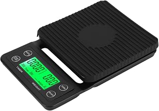 Rengue Digital Coffee Scale Kitchen Scale Food Scale with Timer Silicone Mat Cover 0.1G LCD Screen with Accuracy for Coffee Brewing (Black 11lbs/0.1)