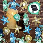 Nautical Theme Outdoor Solar Fairy Lights Ocean Décor Beach Decorative String Light Solar Power Seahorse Sea Turtle Starfish Shell Garden Night Lights 40LED 14ft Balcony Front Porch Tree Trunks