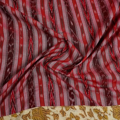 Image of Premium Sambalpuri Ikat Unstitched Cotton Blouse Piece Red