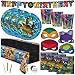 TMNT Ensemble de fournitures de fête d'anniversaire pour 8 personnes Thème Tortues Ninja – Bannière, nappe, assiettes, gobelets, serviettes, masques, boutons, tatouages