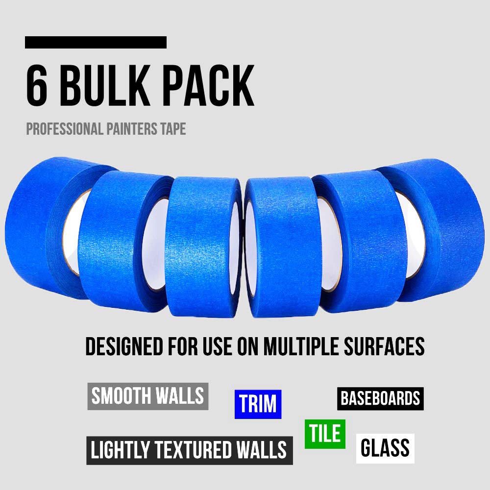 Lichamp 6-Piece Blue Painters Tape 2 inches Wide, Blue Masking Tape Painter's Bulk Multi Pack, 1.95 inch x 55 Yards x 6 Rolls (330 Total Yards)