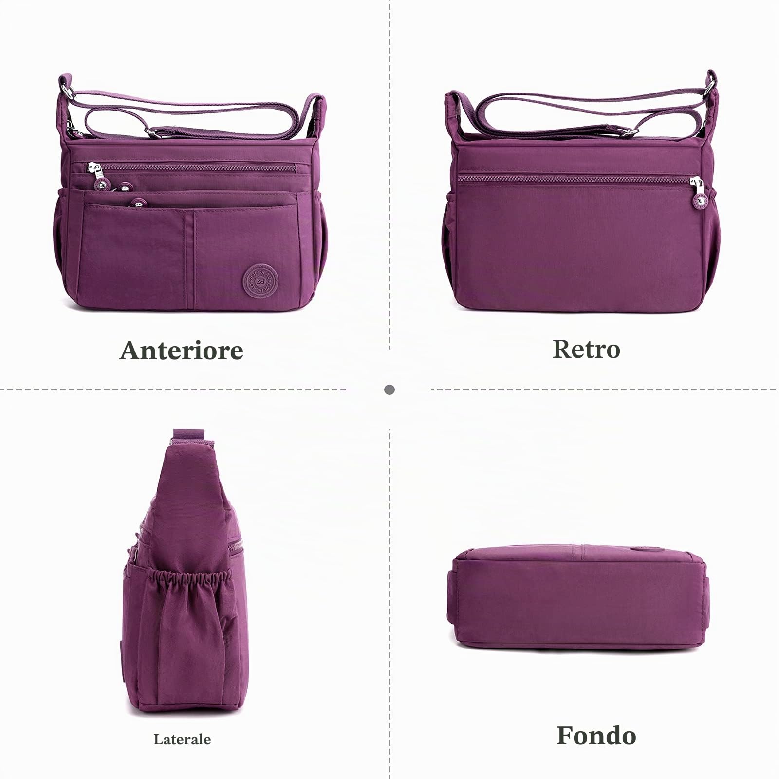 FANDARE Leggero Borsa a Spalla Tracolla Donna Casuale Monospalla Impermeabile Nylon Università lavoro Ciclismo Viaggio Palestra Sling Bag Grigio