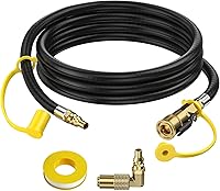 Vista 1 de Manguera de propano RV de conexión rápida de 7 pies con válvula de cierre de seguridad de 1/4 pulgadas y enchufe macho de flujo completo de 1/4