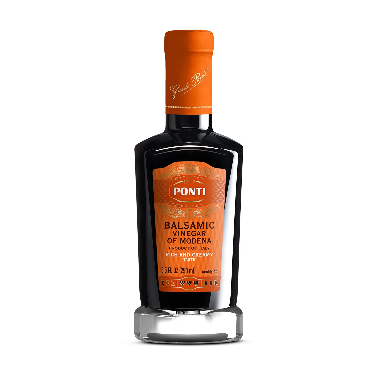 1787 PONTI Rich & Creamy Balsamic Vinegar of Modena - Made for Rich Density and Lingering Flavor - Delizioso Paired with Greens, Fruitsalads, and Vanilla Ice cream - Delight with Cocktails - 8.5Fl.Oz