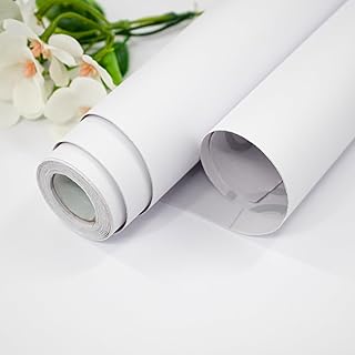 White Contact Paper 15.7"x118" White Wallpaper Peel and Stick Matte Solid Contact Paper Thicken Waterproof Self-Adhesive Removable Wallpaper for Cabinets Countertop Decorative Vinyl Roll