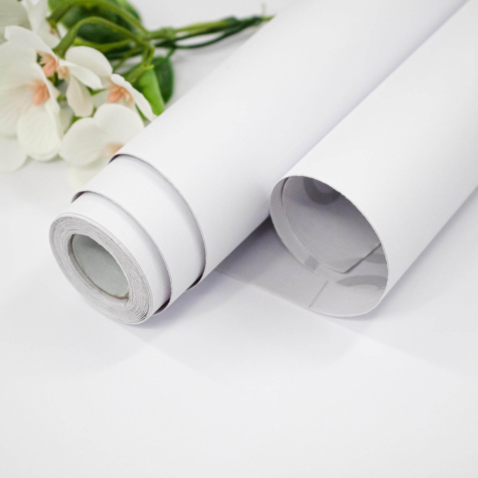 Nukofal Biały papier kontaktowy, 45 x 299 cm, biała tapeta, odklej i przyklej, matowy, jednolity papier kontaktowy, pogrubiony, wodoodporny, samoprzylepny, usuwalna tapeta do szafek, blatu