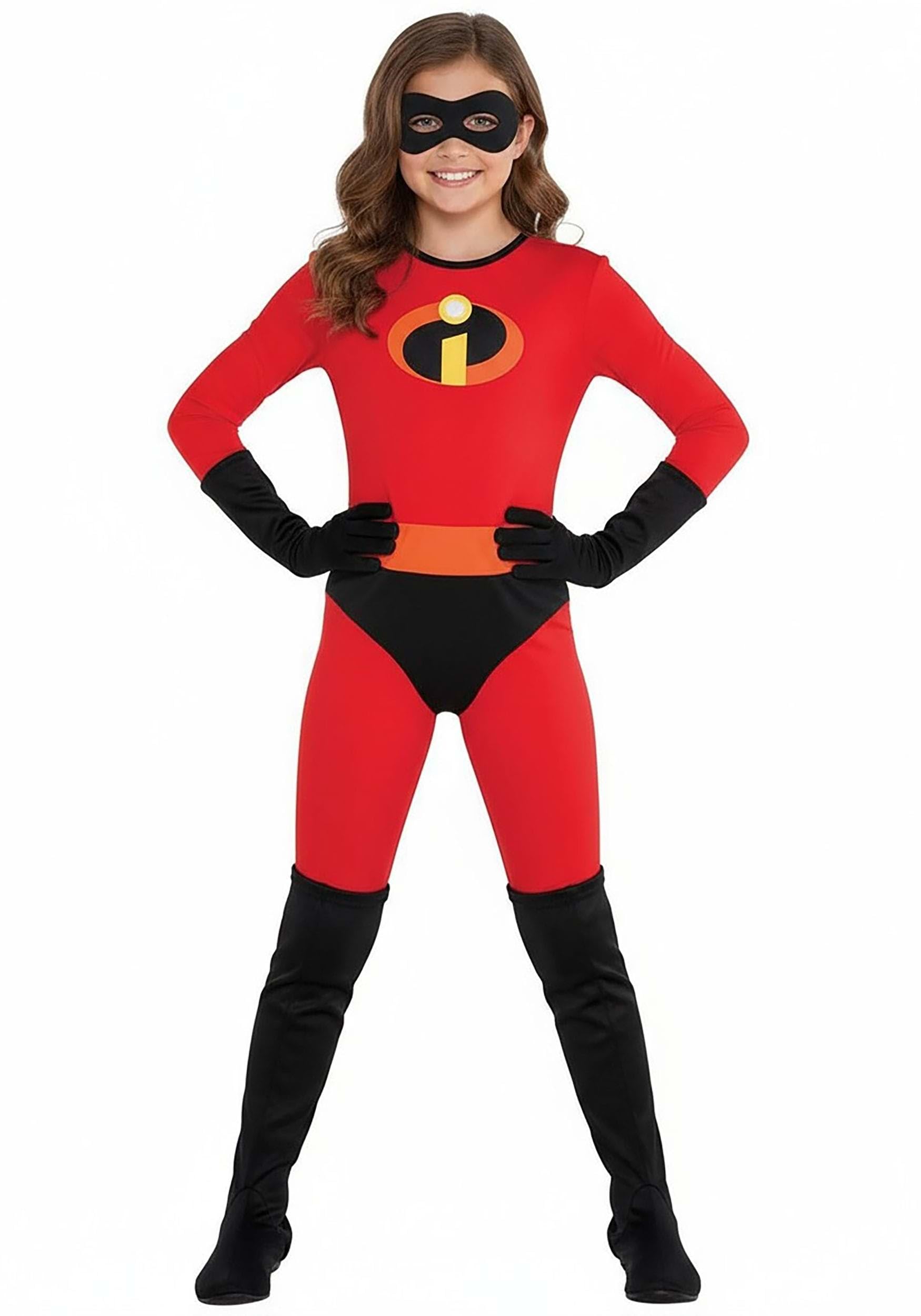 Disney Girls Violet Parr Costume | Kids Incredibles Jumpsuit, Mask, Gloves and Boot Covers Halloween Outfit