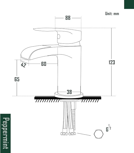 Peppermint Matte Black Basin Tap, Monobloc Waterfall Taps for Bathroom Sink