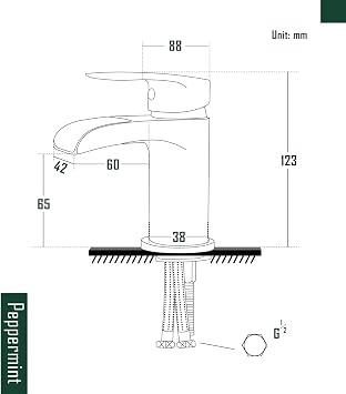 Peppermint Matte Black Basin Tap, Monobloc Waterfall Taps for Bathroom Sink