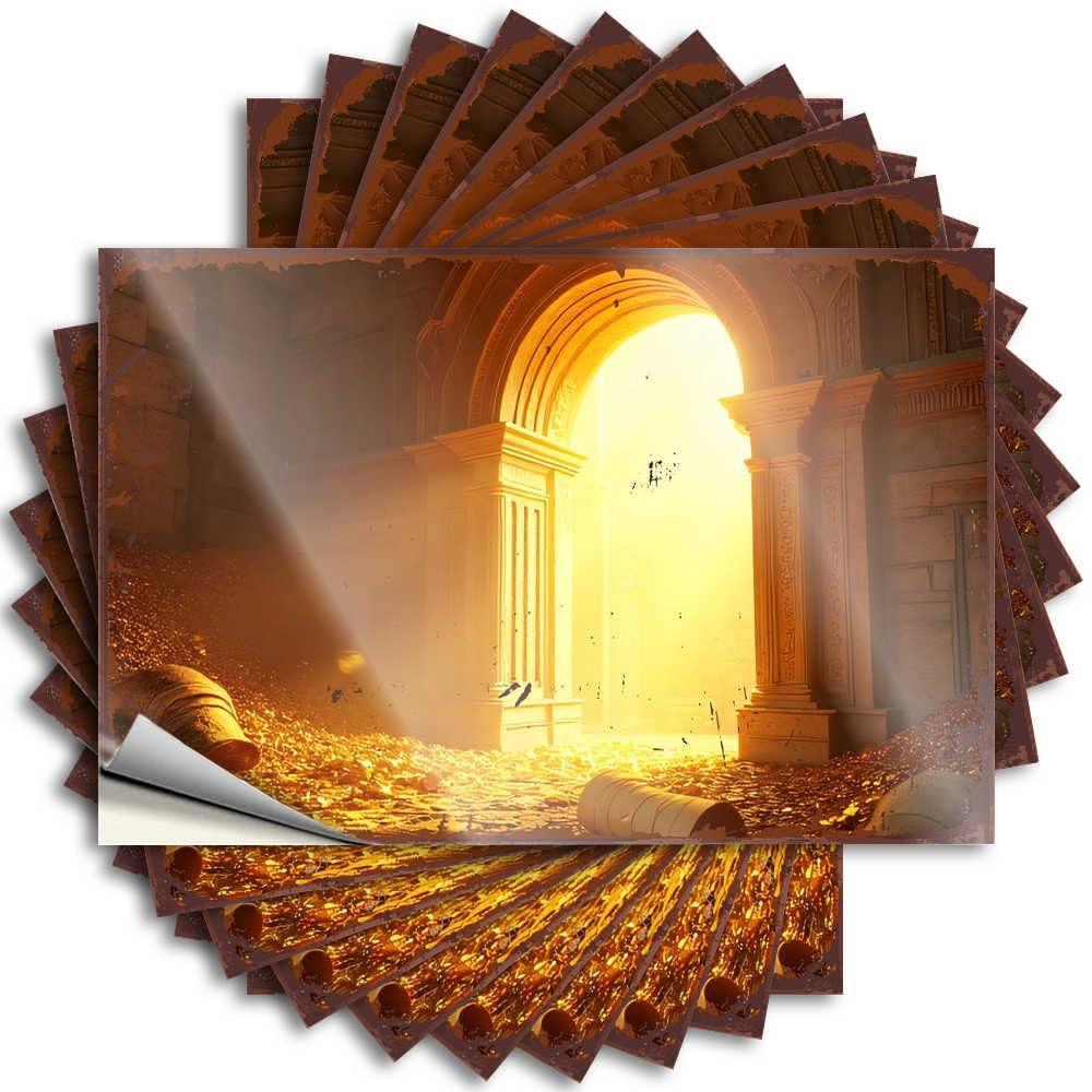 Golden Ruins: A Sunlit Architectural Wreckage Scene Tattoo Bedroom Decorations Self Adhesive | Spring Bottle Vinyl Sticker Pack for Things(8X12CM)