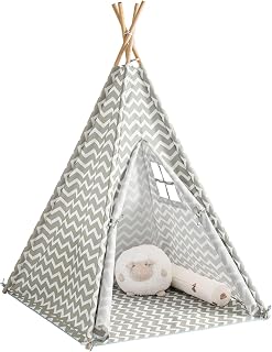 Kinderzelt mit Tür und Fenster, Weiß/Grau