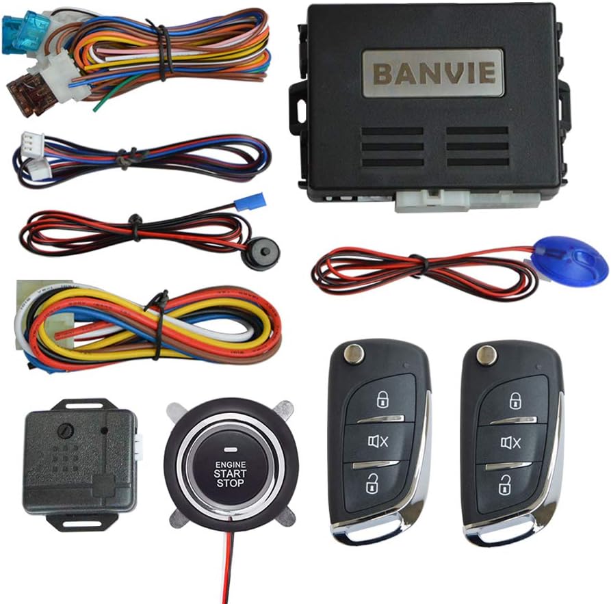 BANVIE ① Car Keyless Entry Security Alarm System + ② Remote Engine Starter + ③ Push to Start Stop Iginition Button