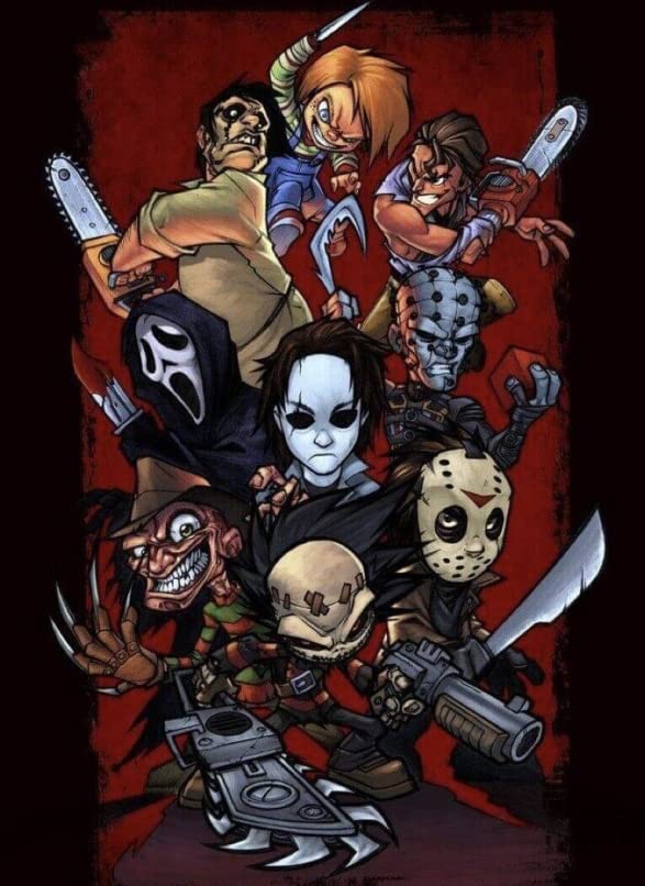 Halloween Diamond Painting Kits - Horror Character Diamond Art Kit for Adults,Paint by Numbers for Beginners,5D DIY Diamond Painting Kits for Adults Full Drill Round for Wall Decor(12x16 inch)