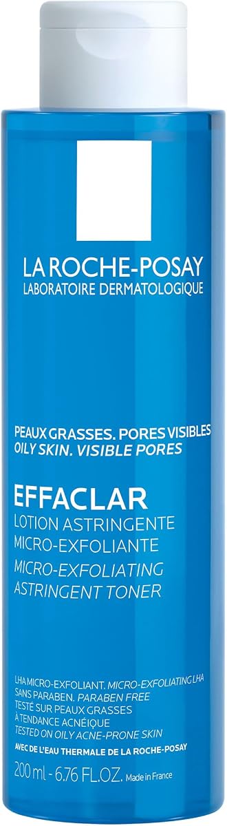 Effaclar Astringent Face Toner for Oily Skin, 6.76oz | Micro exfoliating toner with LHAs & glycerin. Helps minimize apperance of pores and smooth skin texture, for oily skin.