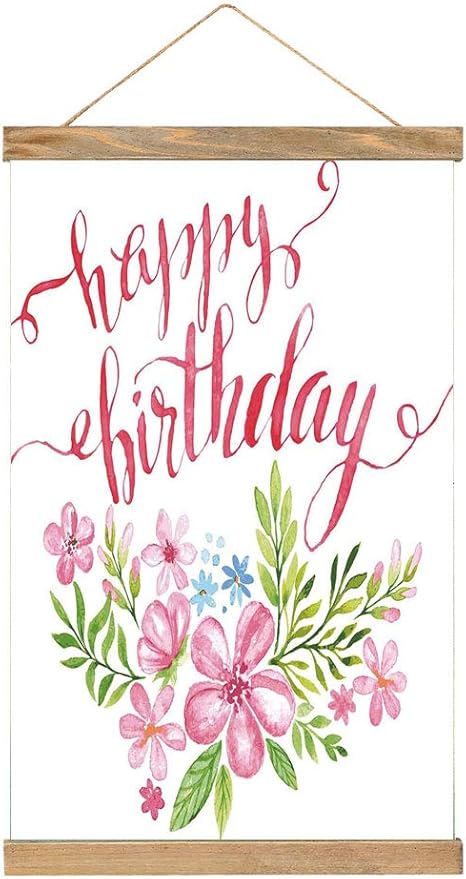 Amazon 天然木 ポスターハンガー 壁掛け 誕生日のデコレーション 手書きのフェミニンなフラワーブーケデザイン水彩 オシャレ インテリア ウォールデコ 装飾アート高級 33 X 52 Cm ダークコーラルピンクグリーン アートワーク ポスター オンライン通販