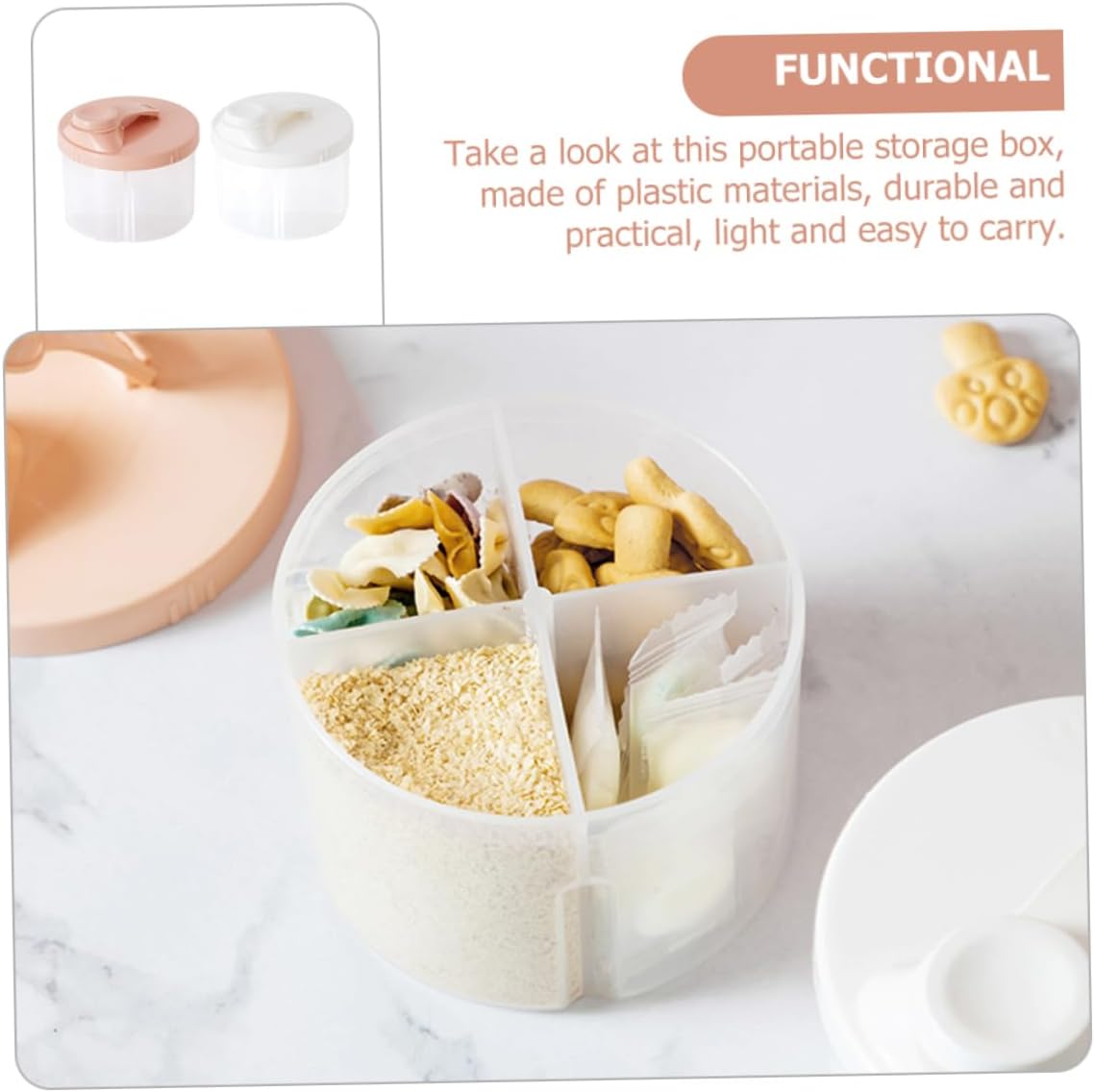 MERRYHAPY 2Pcs Portable Milk Powder Dispenser with Sealed Lid Four-compartment Storage Box for Separate Formula Food Compact Travel Container White Pink