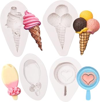 Mini Ice Cream Cone Cake Pop Fondant Mold 3 Pcs, Ice Cream Silicone Mold for Cake Decoration, Candy Sugar Chocolate, Cupcake Topper, Polymer Clay Crafts
