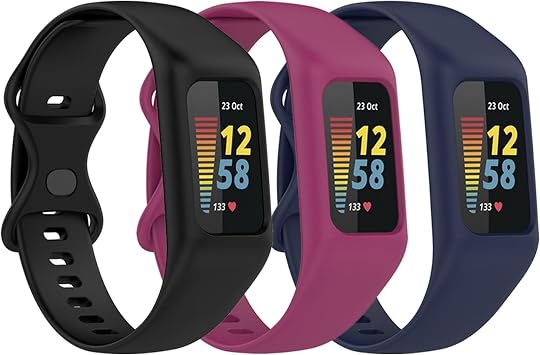 3 Pack Soft Watch Bands Compatible with Fitbit Charge 6, Charge 5, Charge 4, Charge 3/3SE Silicone Wristband All-Round Protective Bands Replacement Bracelet Straps, Silicone