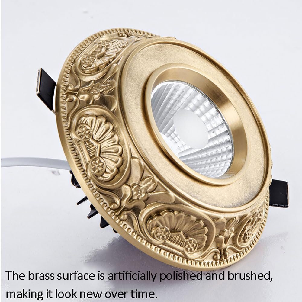 Apparecchio da Incasso Rotondo da 2 Pezzi, Finitura in Ottone Spazzolato, Lampade da Incasso A LED, Disco Dimmerabile, CRI 90+, Faretto Retrofit Bulbo Oculare