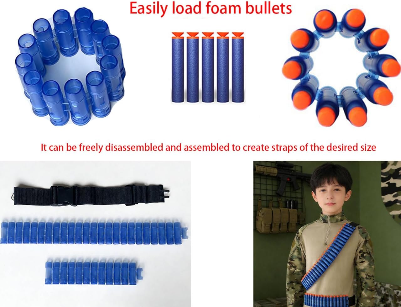 2 Piece Plastic Blue Shoulder Chest Bracelet Tactical Wrist Strap Cartridge Case Foam Toy Gun Bullet Dart Holder Bracket Transmitter Foam Blay Game Tactics Matching Combination Set