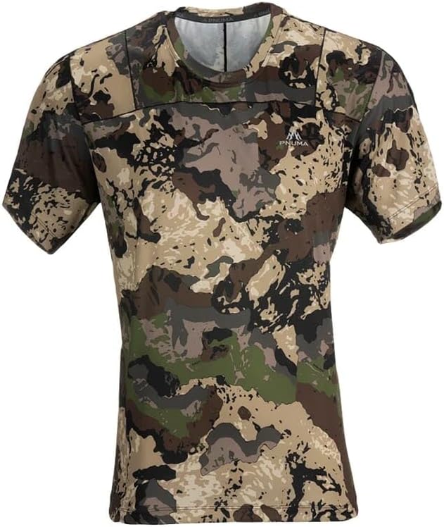 Pnuma Outdoor Renegade Short Sleeve Shirt, Caza Veil Camo, Breathable, Odor Control, Moisture-Wicking (P303C)