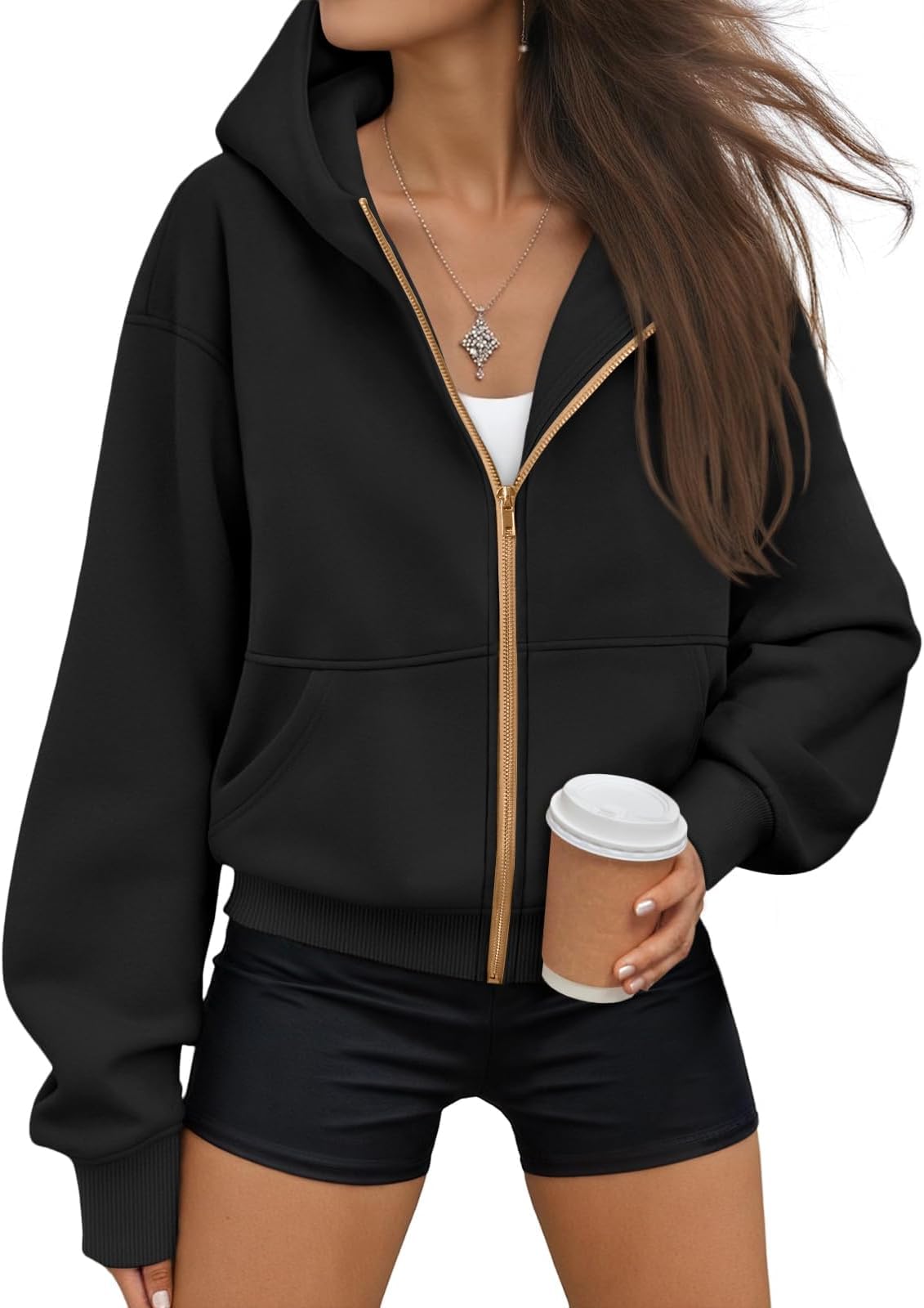 TrendiMax Damen Oversize Zip Hoodie Kapuzenpullover Y2K Sweatshirt Hoody Jacke Winter Pullover Warme Sweatjacke mit Kapuze