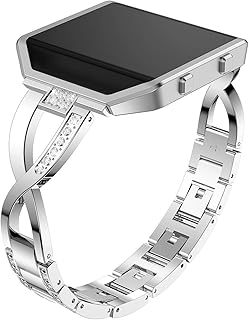 Compatible with Fitbit Blaze Watch Band with Frame, Stainless Steel Metal Bling Replacement Band Straps Accessory Dressy Elegant Bracelet Wristbands Compatible with Fitbit Blaze Women Men (Silver)
