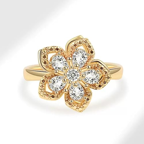 Vista 29 de Sunflower Ring Spinning Fidget Rings for Anxiety Open Adjustable Spinner Sun Ring Creative Relieving Stress Rotating Jewelry Color plateado.