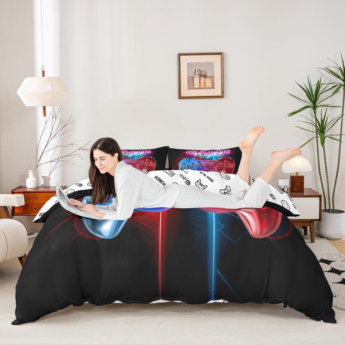 Gamer Bedding Twin Size Gaming Comforter Cover Set for Boys Bedroom Kids Video Game Gamepad Bedding Set Ultra Soft Teens Children Game Room Decor Duvet Cover Set (1 Duvet Cover + 1 Pillow Case)