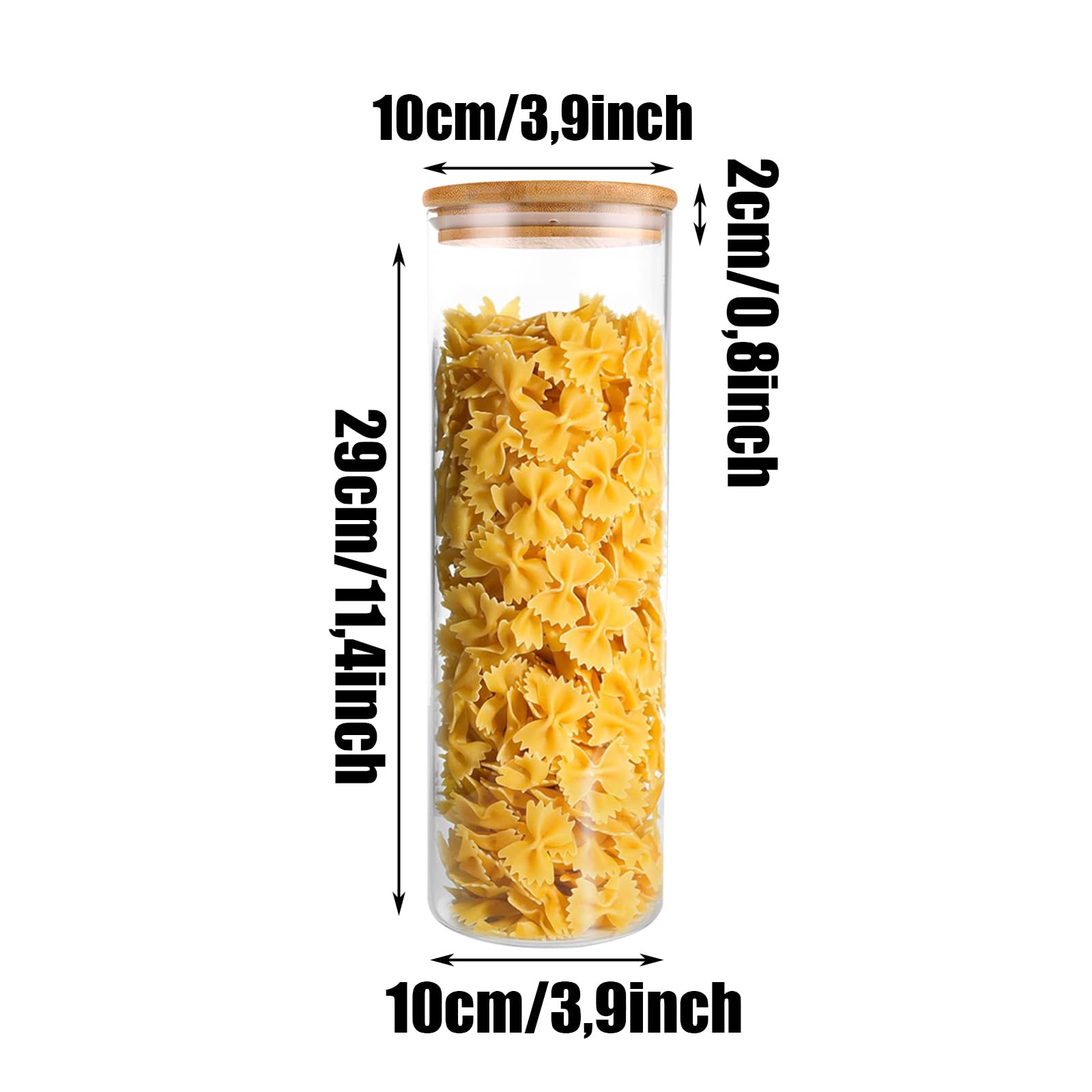 Set di 5 barattoli per alimenti in vetro con coperchio, 2100 ml, 10 cm x 10 cm x 30 cm, stile naturale minimalista, barattolo per spaghetti, pasta, cereali