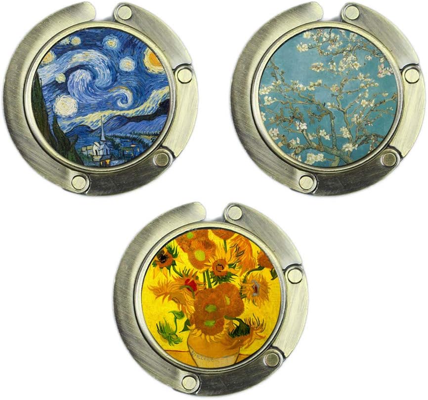 Cheliz Foldable Purse Hook Set of 3 - Hanger Folding Table Hanger Holder Womens Bag Storage (Van Gogh)